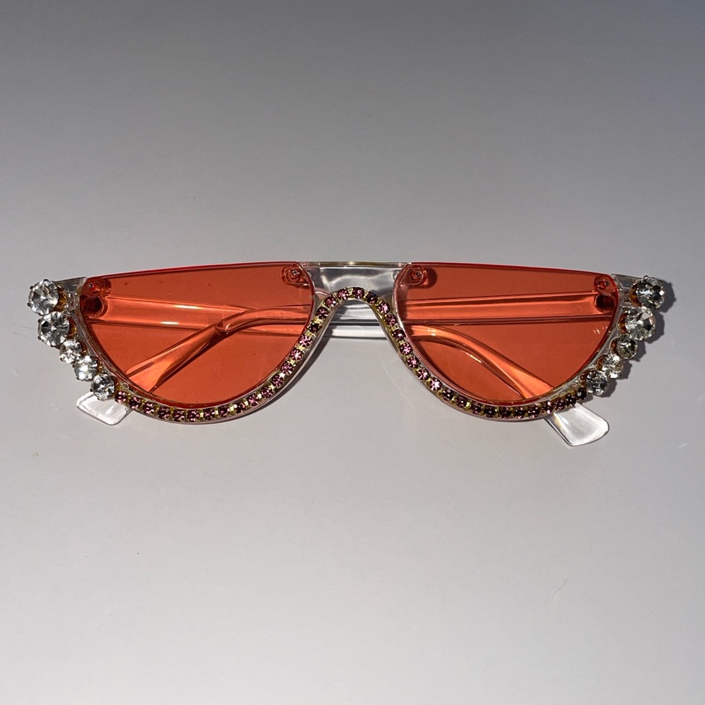 Festival Rave Summer Sunglasses Pink/Rose Shades w/ Rhinestones